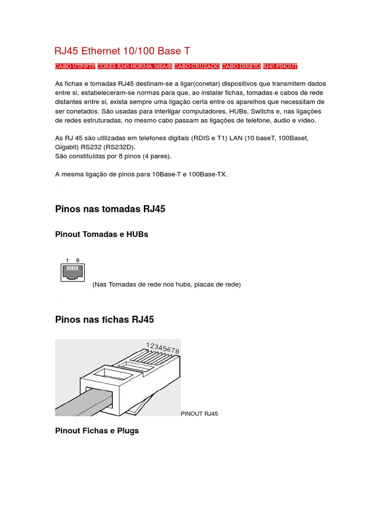 RJ45 Ethernet 10-100 T | PDF | Padrões de telecomunicações | Engenharia ...