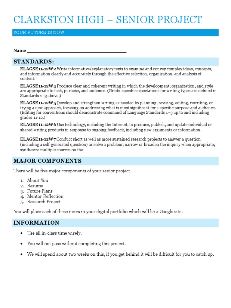 Clarkston High Senior Project Guide | PDF | Equal Pay For Equal Work ...