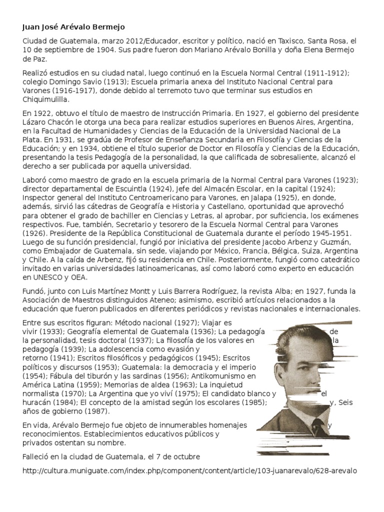 Biografía de Juan José Arévalo Bermejo | PDF | Guatemala | Comunicación