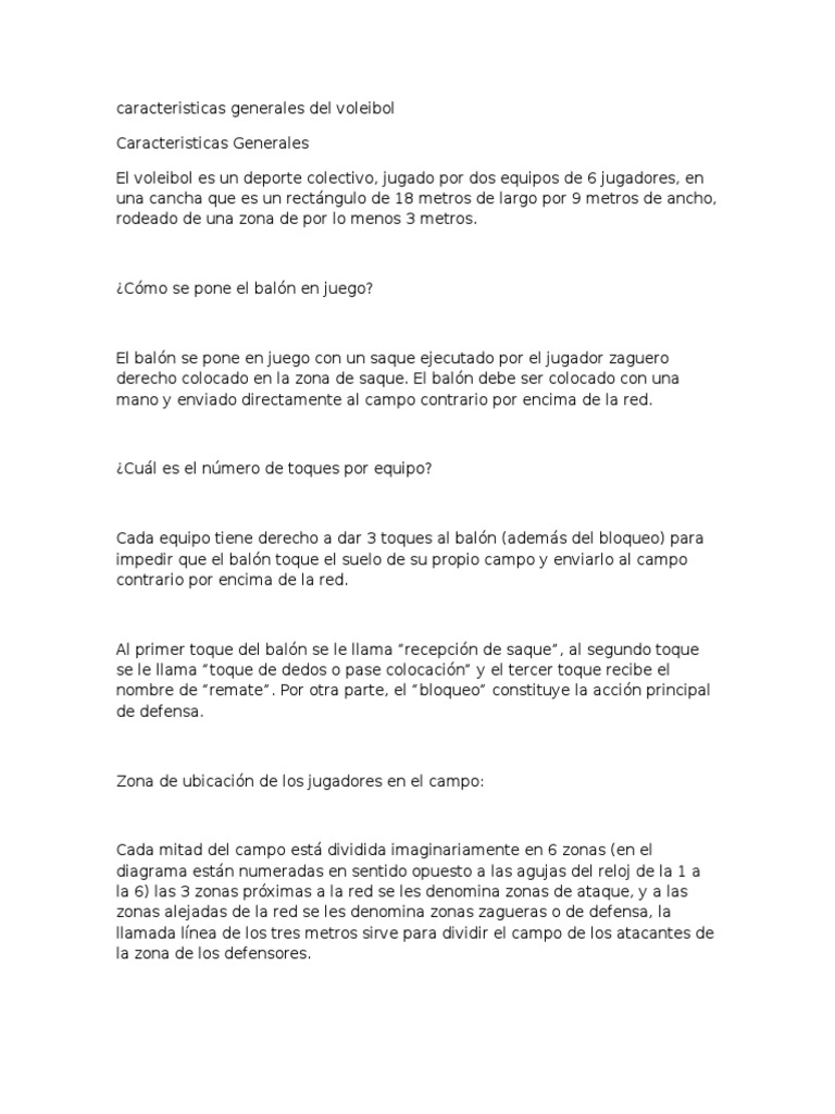 Caracteristicas Generales Del Voleibol Vóleibol Deportes