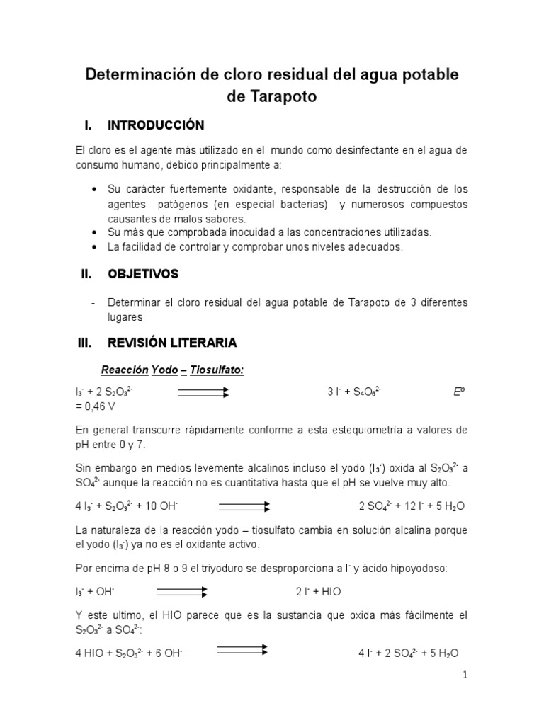 Determinación de Cloro Residual Cloro Ph