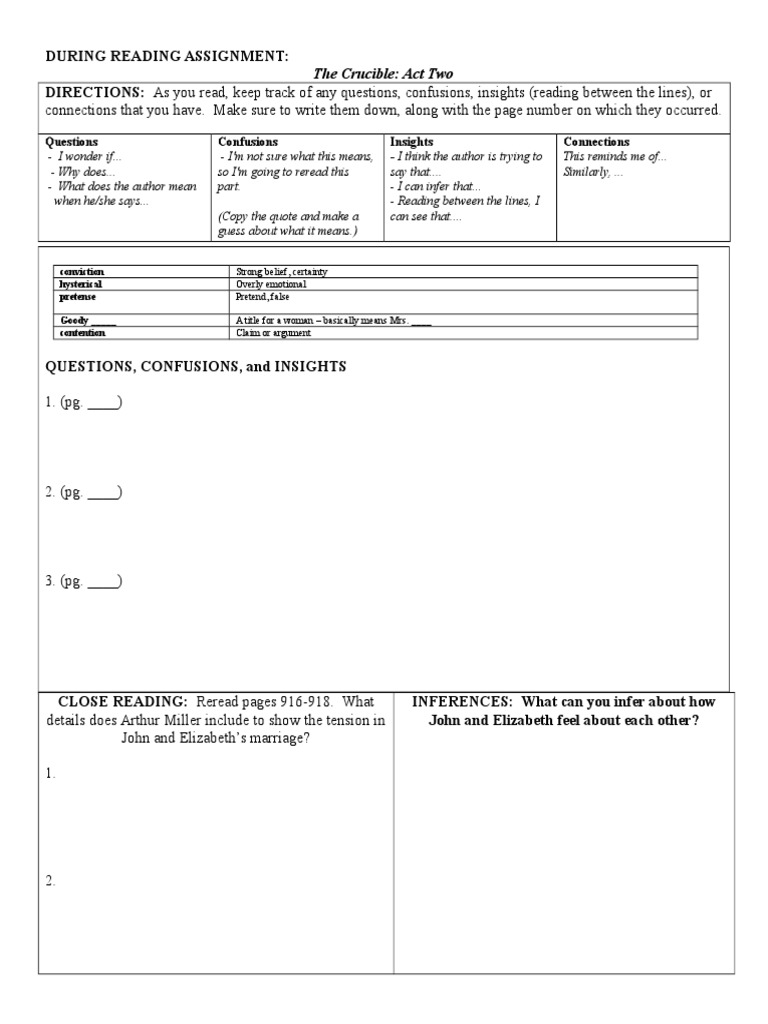 Study Guide - The Crucible Act 2 | PDF | Psychological Concepts | Truth