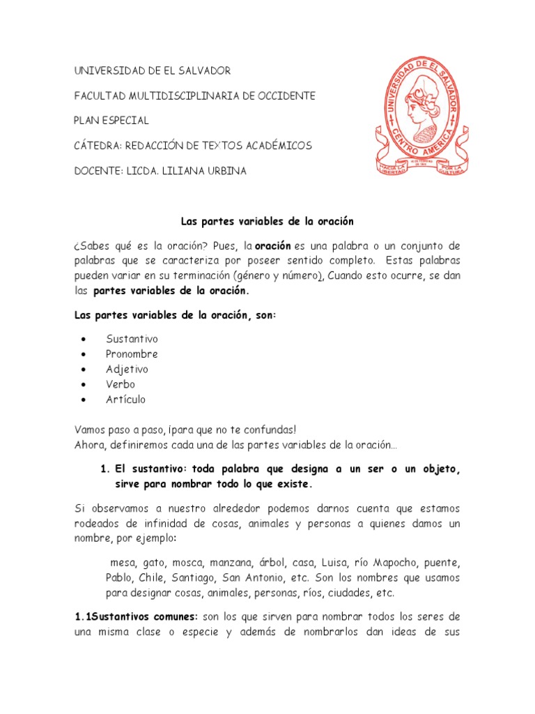 Partes Variables de La Oracion | PDF | Verbo | Conjugación gramatical