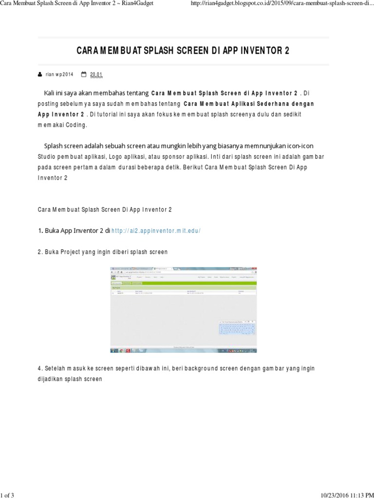 Cara Membuat Splash Screen Di App Inventor 2 Rian4Gadget PDF | PDF