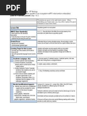 population biology lesson plan with rti for odd