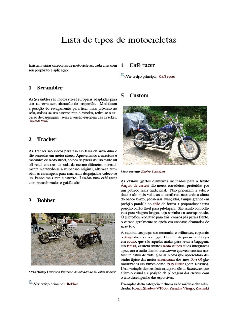 Tipos e Categorias de Motocicletas | PDF | Motocicleta | Veículos ...