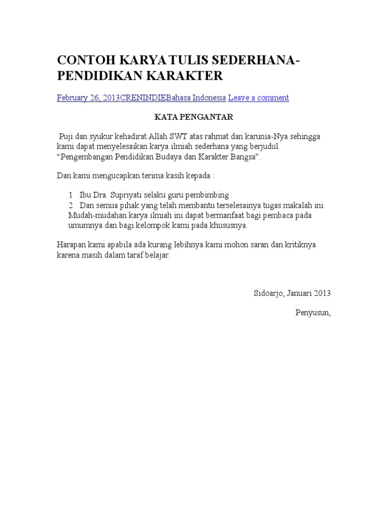 Contoh Karya Tulis Ilmiah Tentang Pendidikan Karakter Pdf - Barisan Contoh - Contoh Artikel Tentang Permainan Tradisional