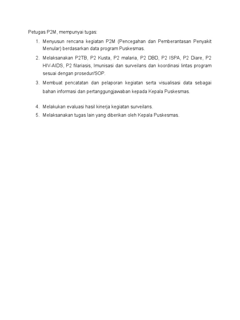 Tugas Petugas P2M di Puskesmas | PDF