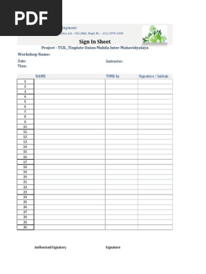 Sign in Sheet 