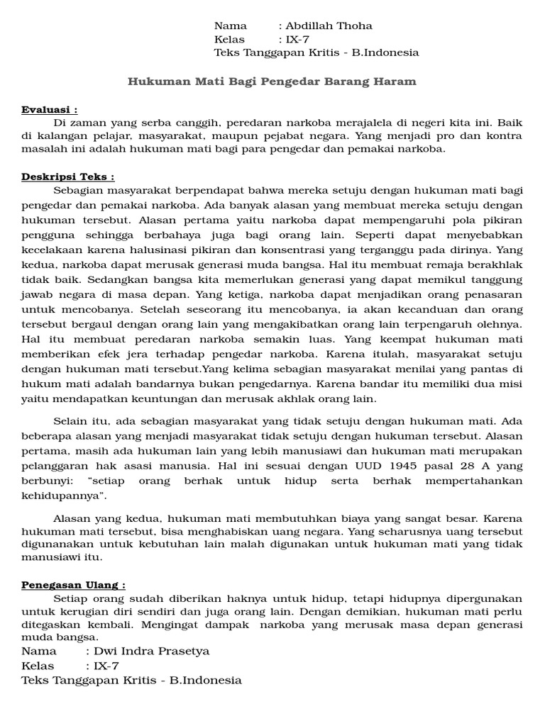 Teks Tanggapan Kritis