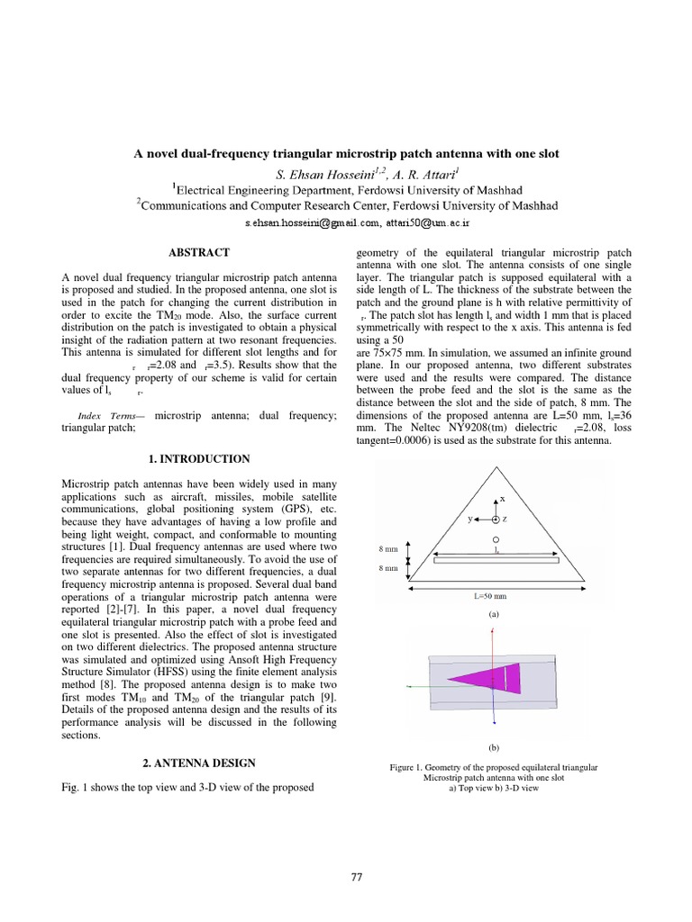 A Novel Dual Frequency Triangular Microstrip Patch Antenna With One ...