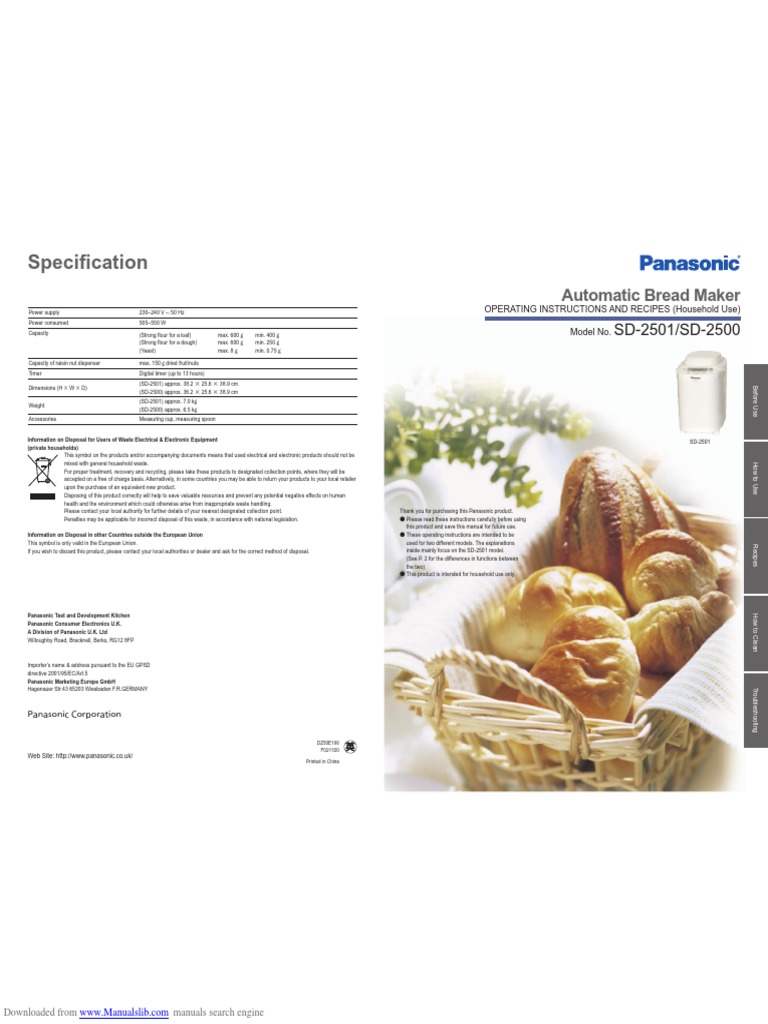 Panasonic Bread machine manual | Flour | Breads | Free 30-day Trial