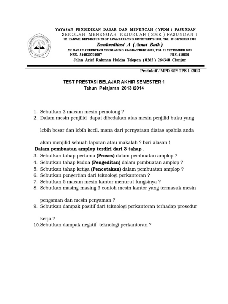 Soal Produktif Tek. Perkantoran