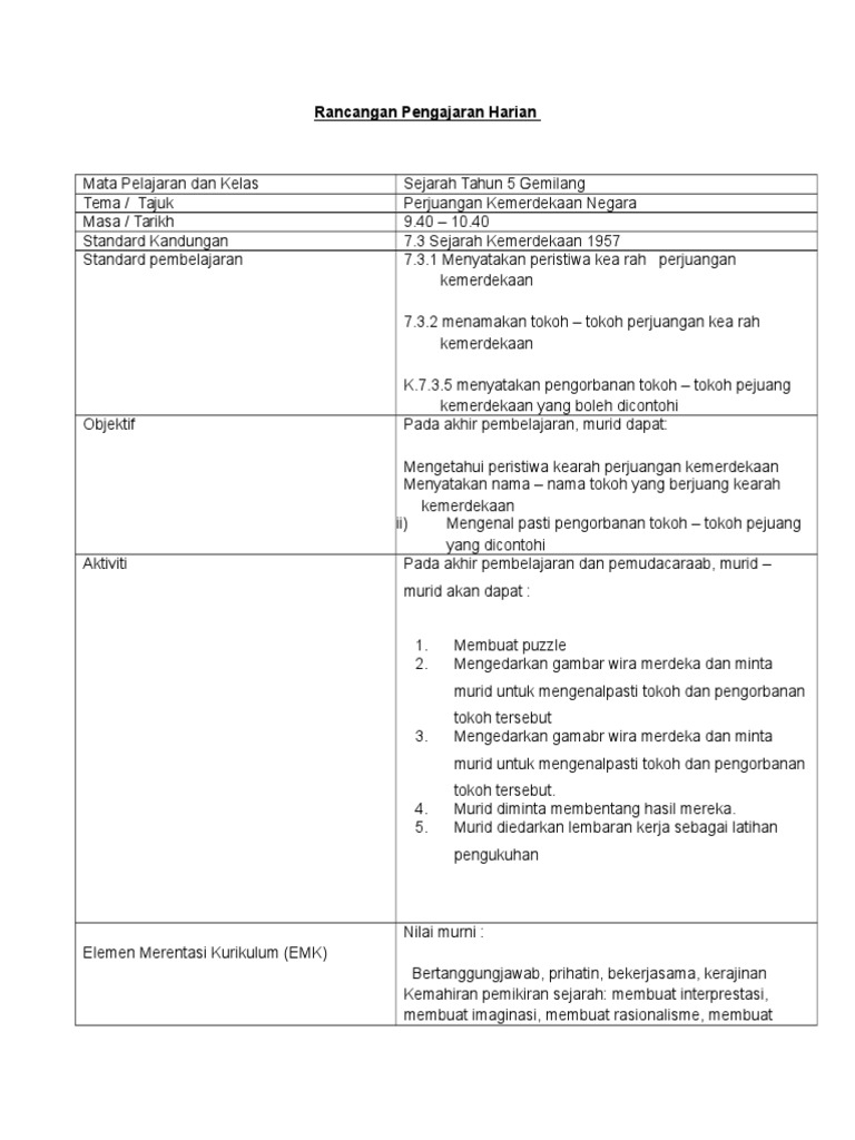 Rancangan Pengajaran Harian  PDF