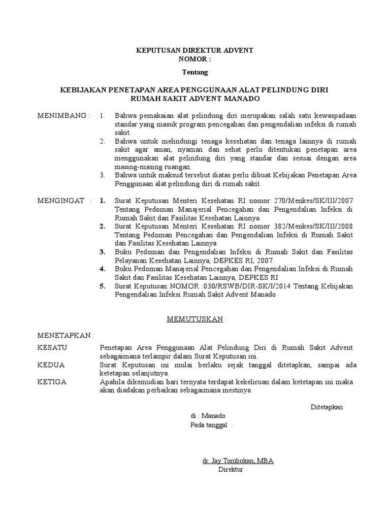 Kebijakan APD RS Advent Manado | PDF | Kesehatan Holistik