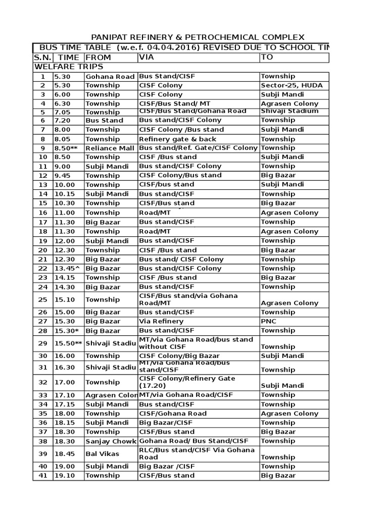Bus time table April 16.xls Bus Transport Transport