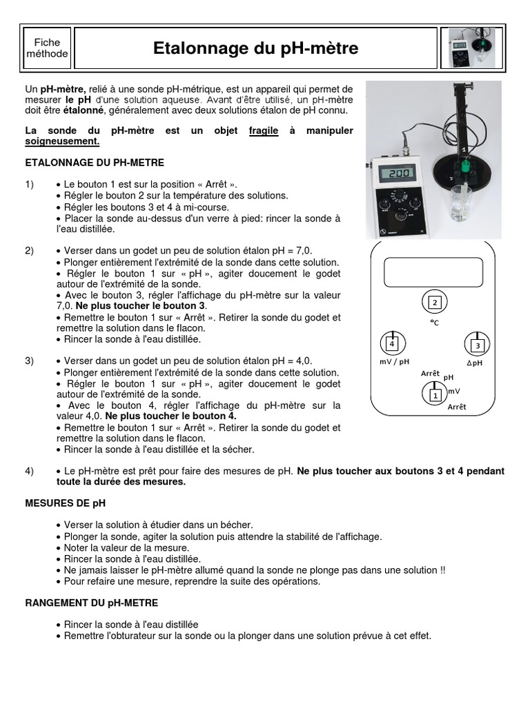 Étapes d'Étalonnage du pHMètre PDF Ph Chimie analytique — free download