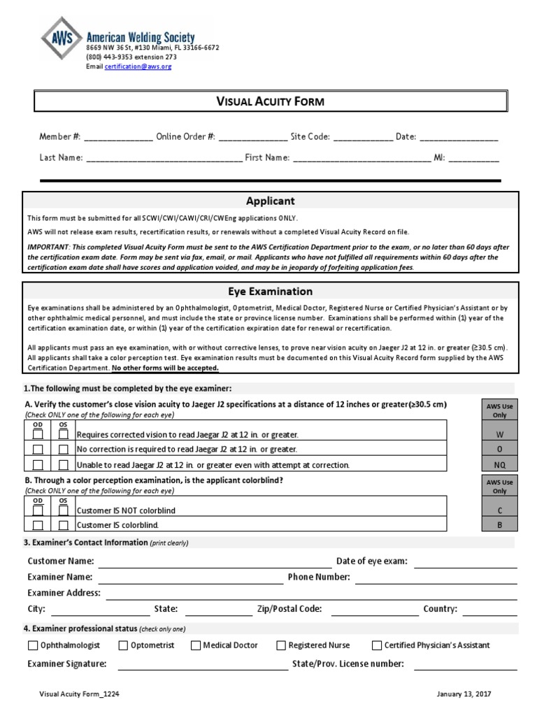 AWS Visual Acuity Test Form | PDF | Optometry | Ophthalmology