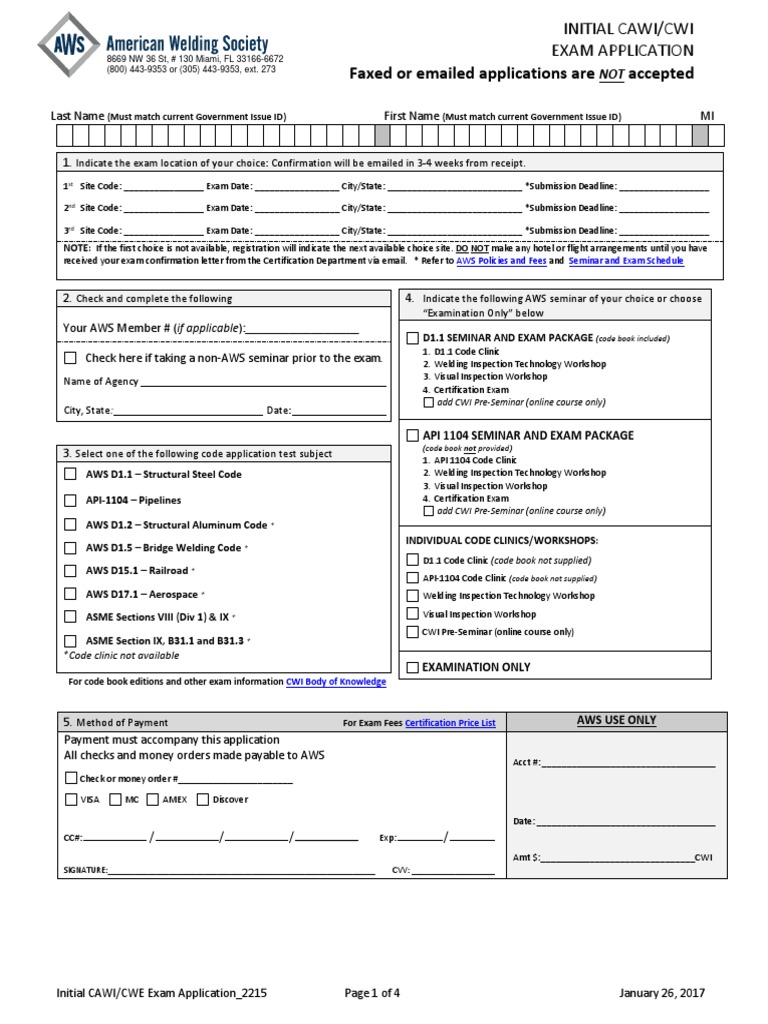 CAWI/CWI Exam Application Form | PDF | Welding | Construction