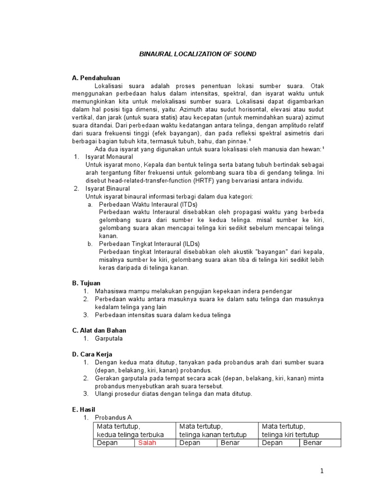 Binaural Localization of Sound | PDF