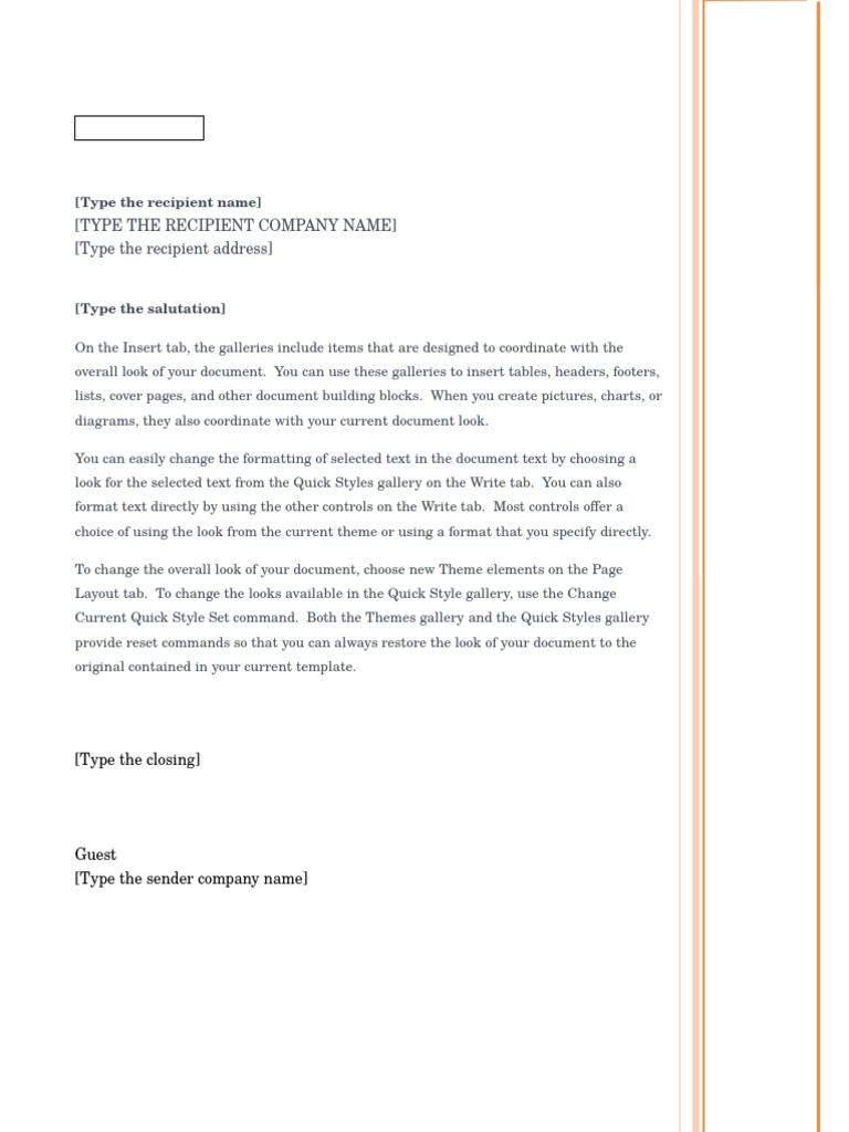 Standard Business Letter Template with Placeholders for Recipient and ...