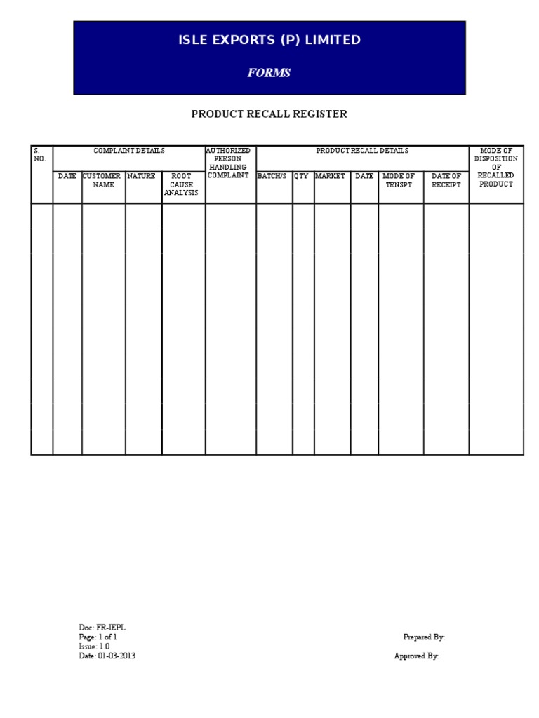 Format-Product Recall QSP 8.3.2 F01