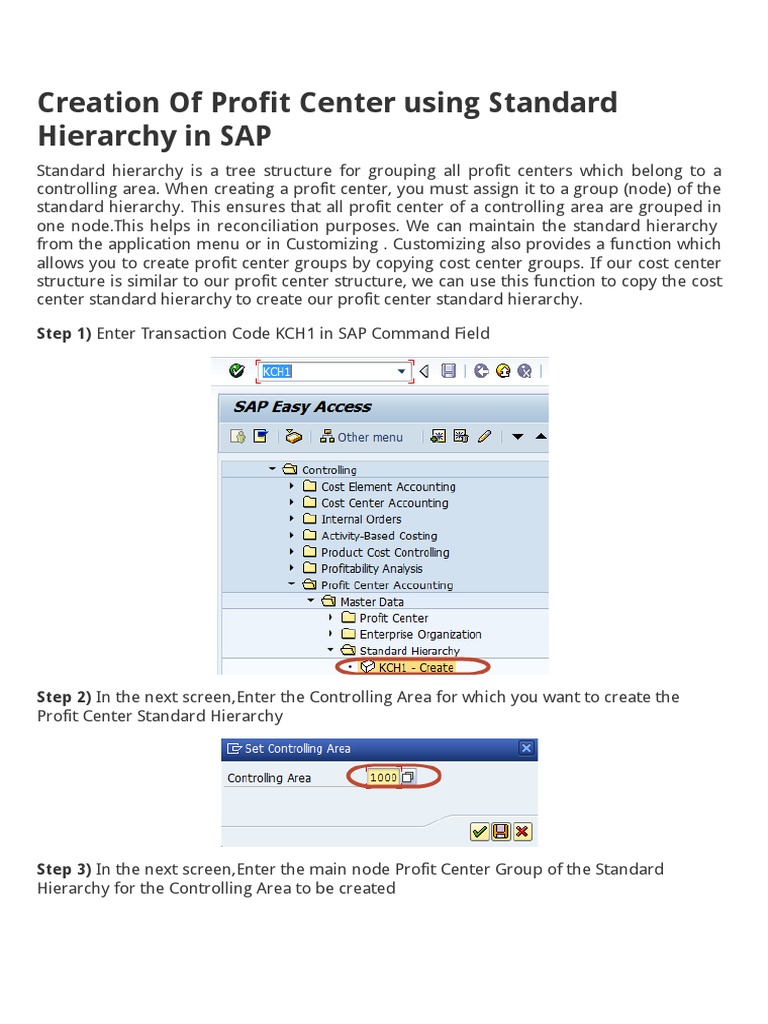 Creation of Profit Center Using Standard Hierarchy in SAP: Step 1 ...