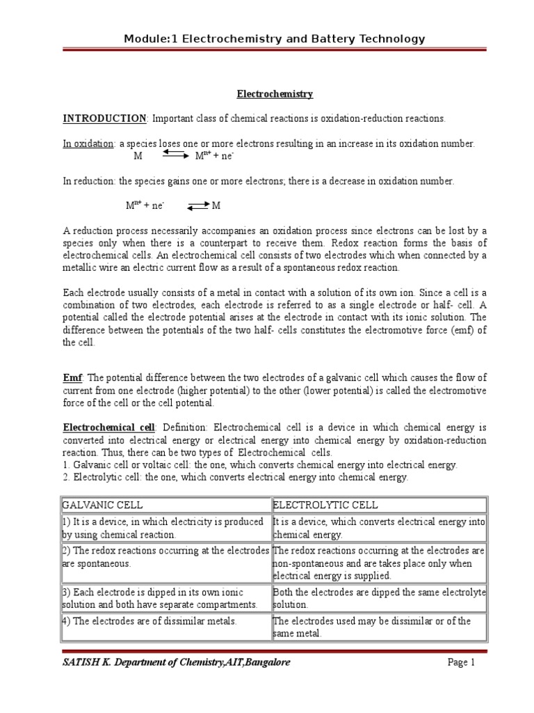 Module 1 | PDF | Electrochemistry | Battery (Electricity)