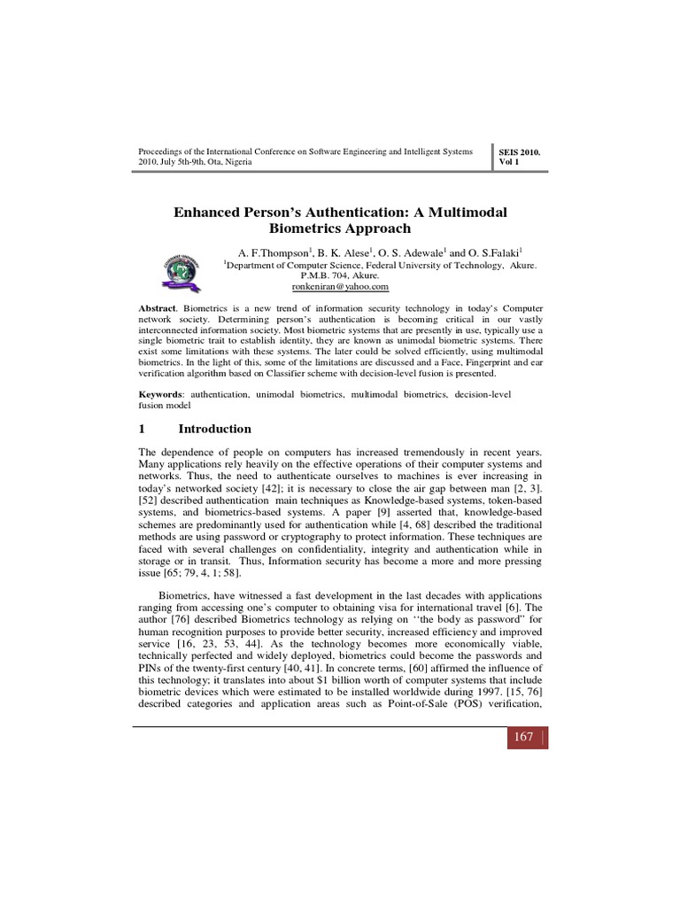 Multimodal Biometrics for Authentication | PDF | Biometrics ...