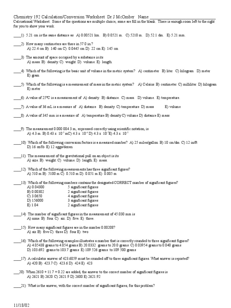 Calculations  PDF  Celsius  Density With Chemistry Conversion Factors Worksheet