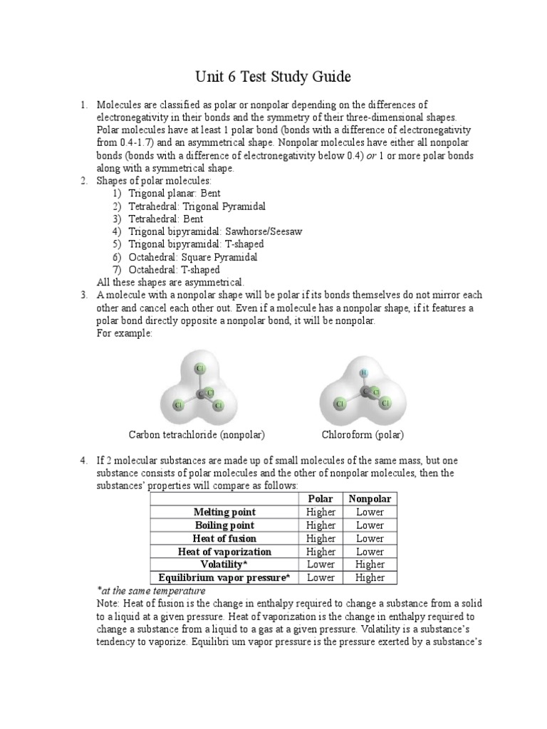 Unit 6 Test Study Guide | PDF | Chemical Polarity | Intermolecular Force