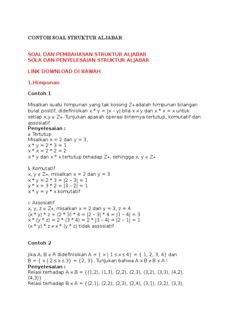 Contoh Soal Struktur Aljabar