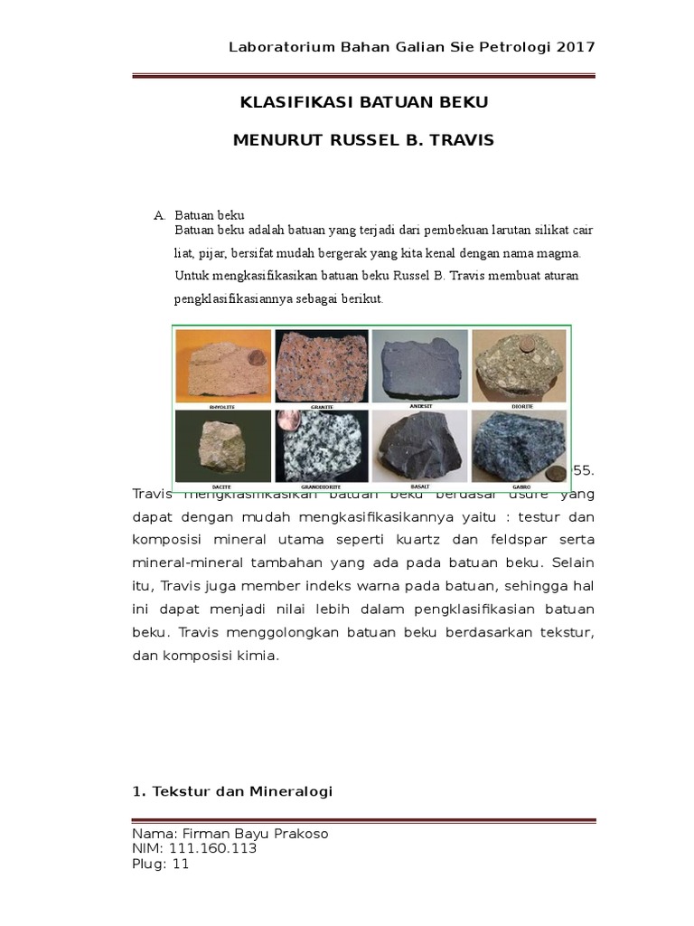 Klasifikasi Batuan Beku Travis 1955 | PDF