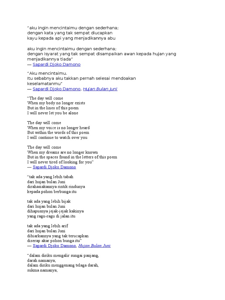 Puisi Sapardi Djoko Damono Aku Mencintaimu Dengan