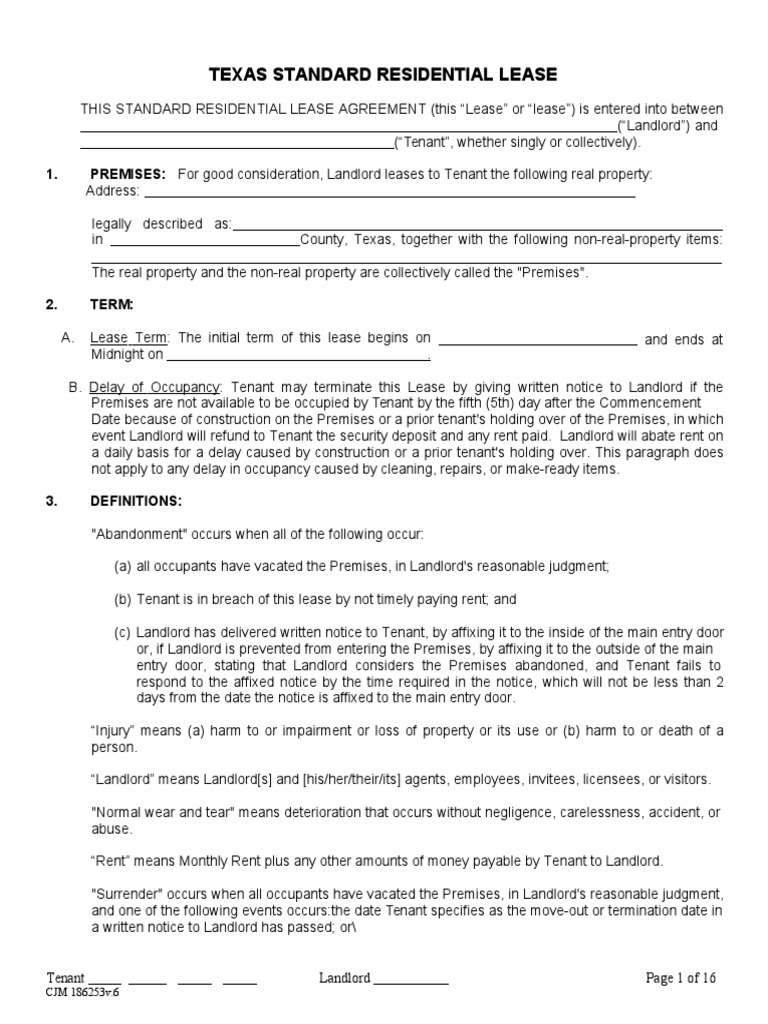 Texas Standard Residential Lease Agreement | PDF | Lease | Leasehold Estate