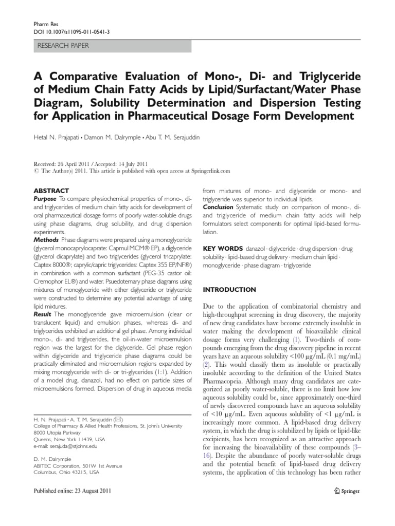 A Comparative Evaluation of Mono Di Triglycerides of Medium Chain Fatty ...