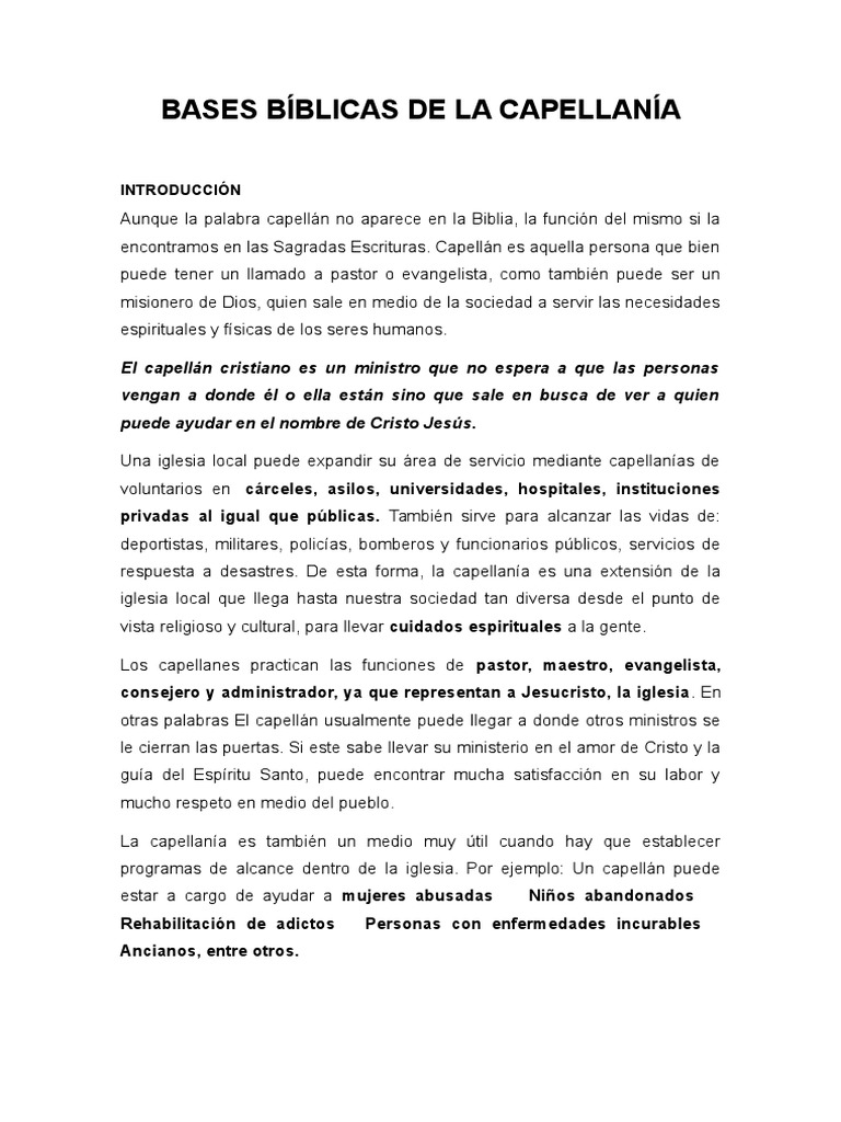 Bases Bíblicas de La Capellanía Iglesia Católica Biblia