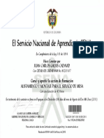 Certificado Montaje de Mesa