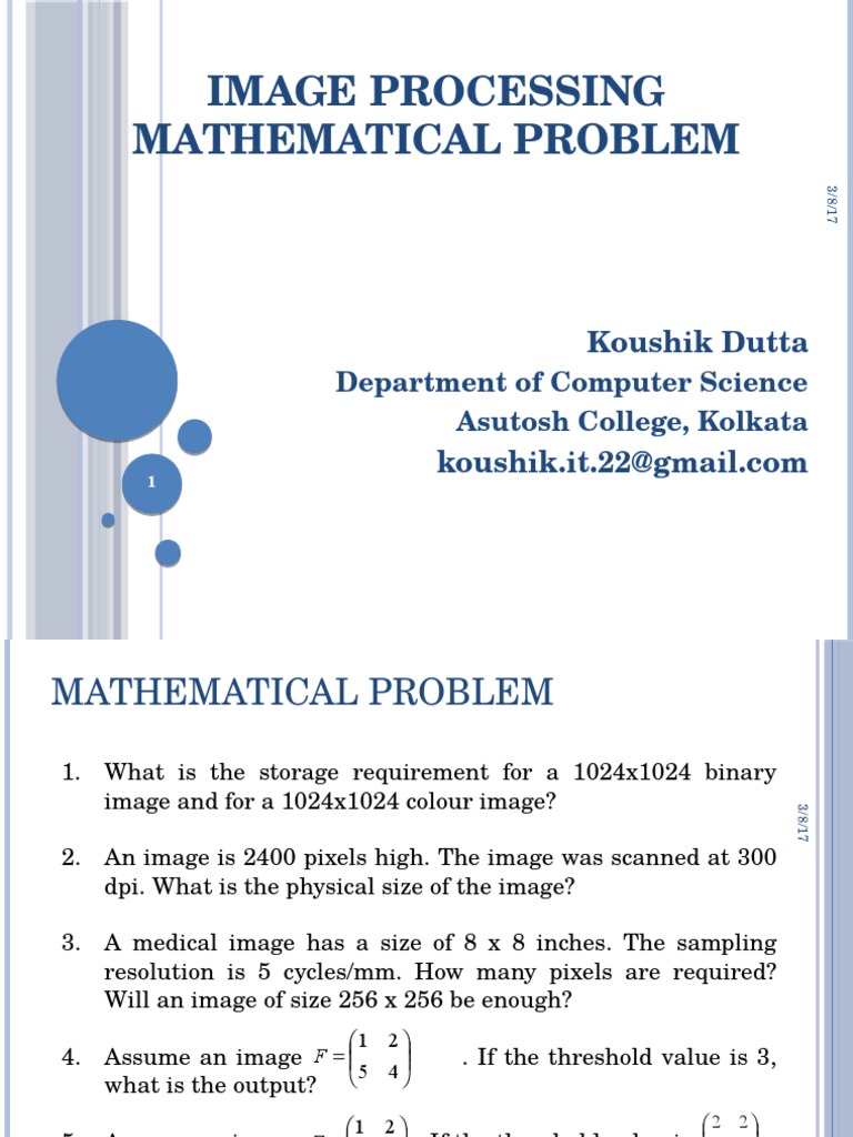 Image Processing Math Prob1 | Pixel | Image Resolution