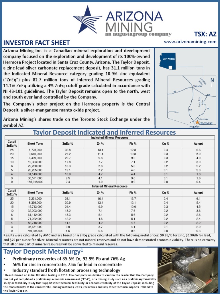 Arizona Mining Factsheet PDF Zinc Mining
