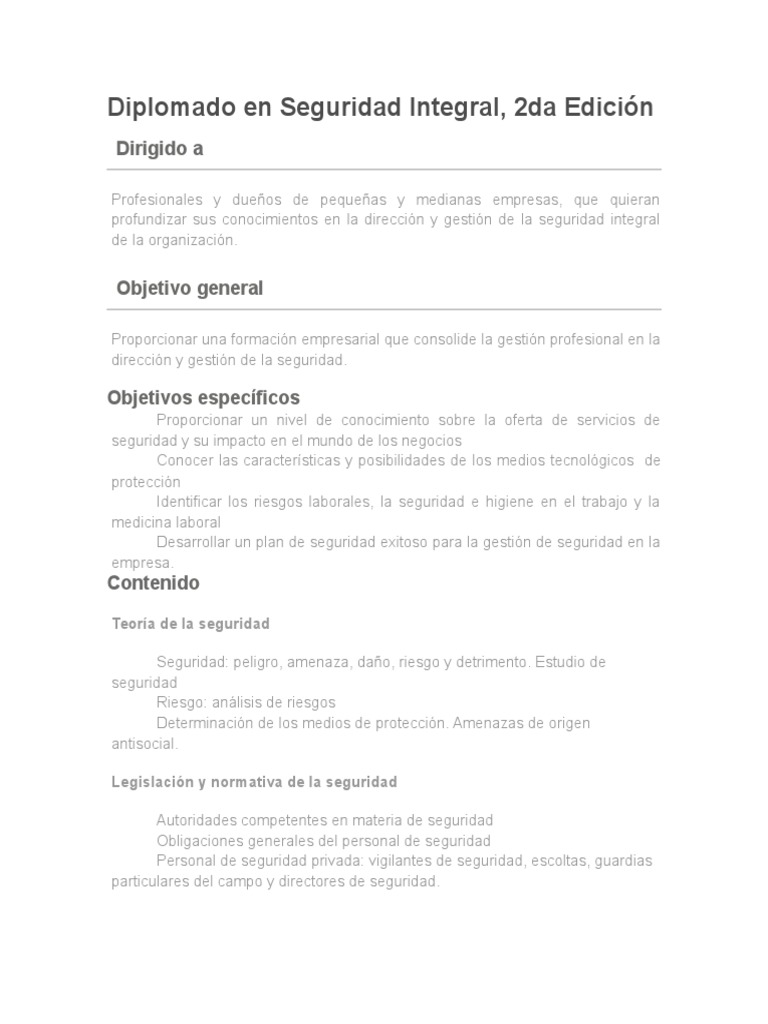 Diplomado en Seguridad Integral - 2014 | PDF | La seguridad ...