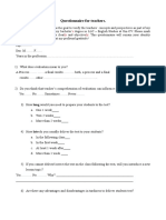 Questionnaire For Teachers.: 'S Ly Ly