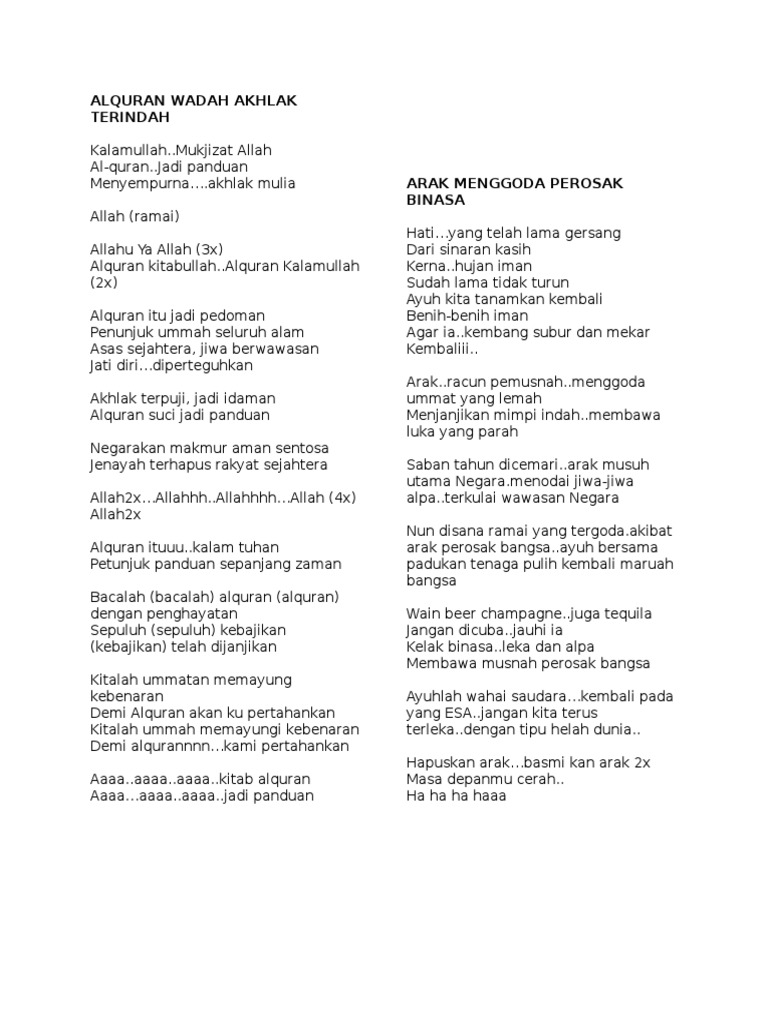 Lirik Lagu Al Quran Kalam Tuhan Arsia Lirik
