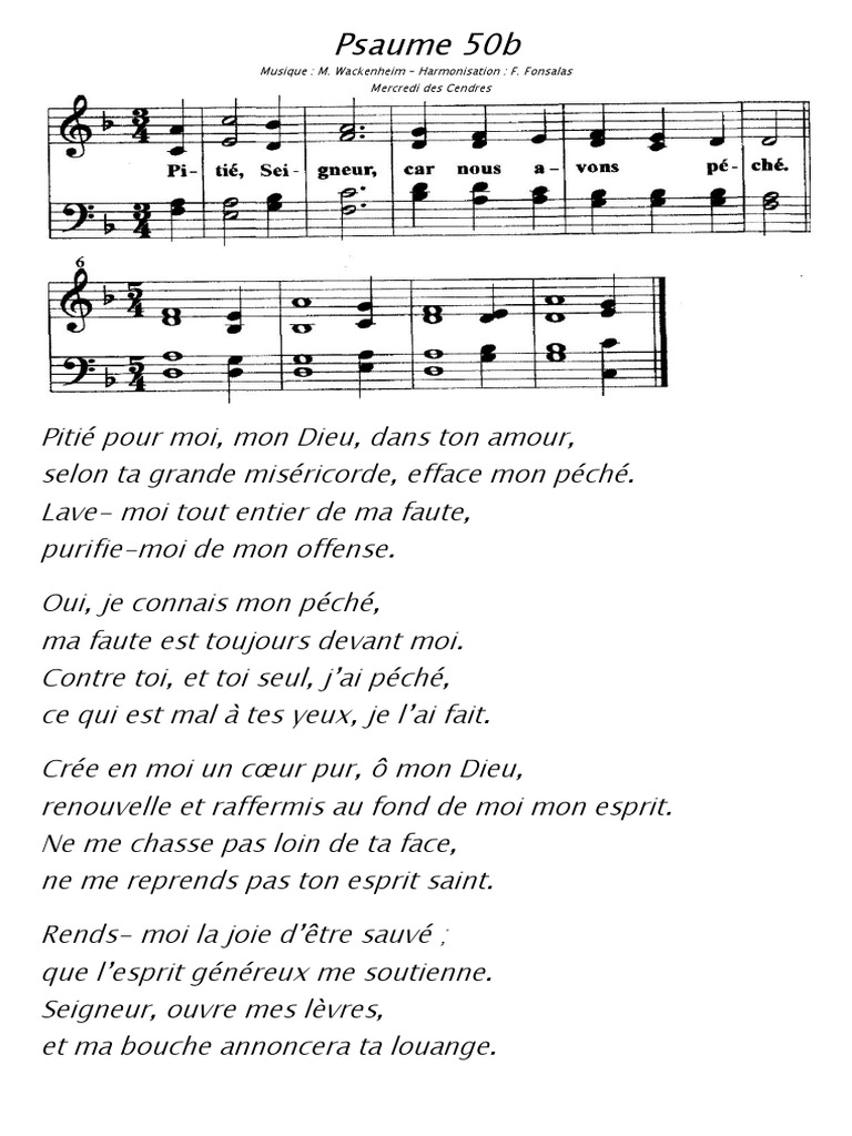 Psaume 50 Pitié Seigneur Car Nous Avons Péché Partition Psaume 050 Pitie Seigneur Car Nous Fonsalas | PDF