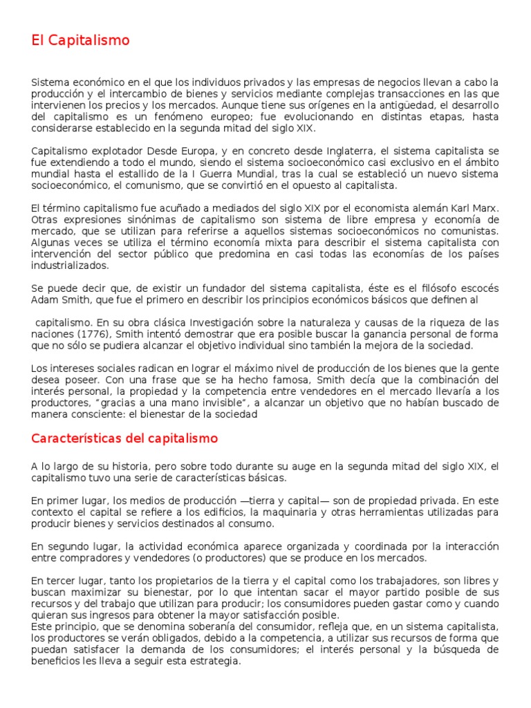 El Capitalismo | Descargar gratis PDF | Capitalismo | Capital (economía)