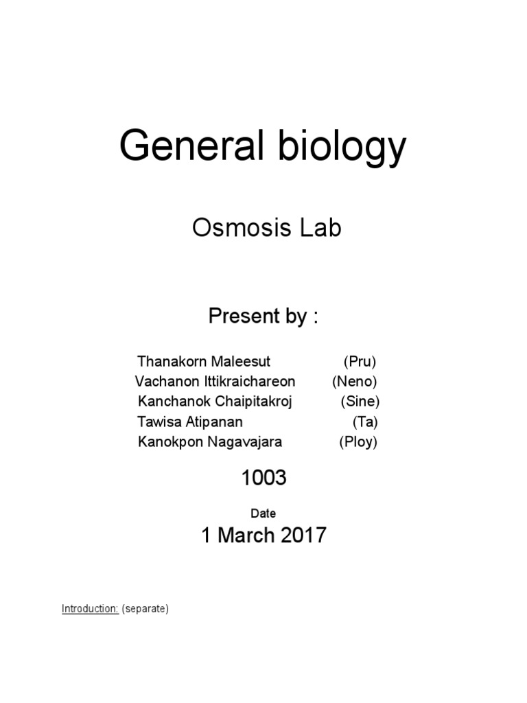 General Biology Osmosis Lab PDF Osmosis Chemistry