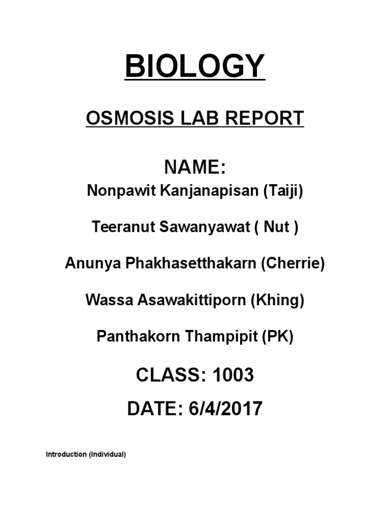 Biology Osmosis Lab Report Name PDF
