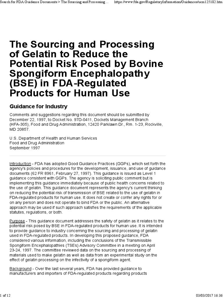 Search For FDA Guidance Documents The Sourcing and Processing of