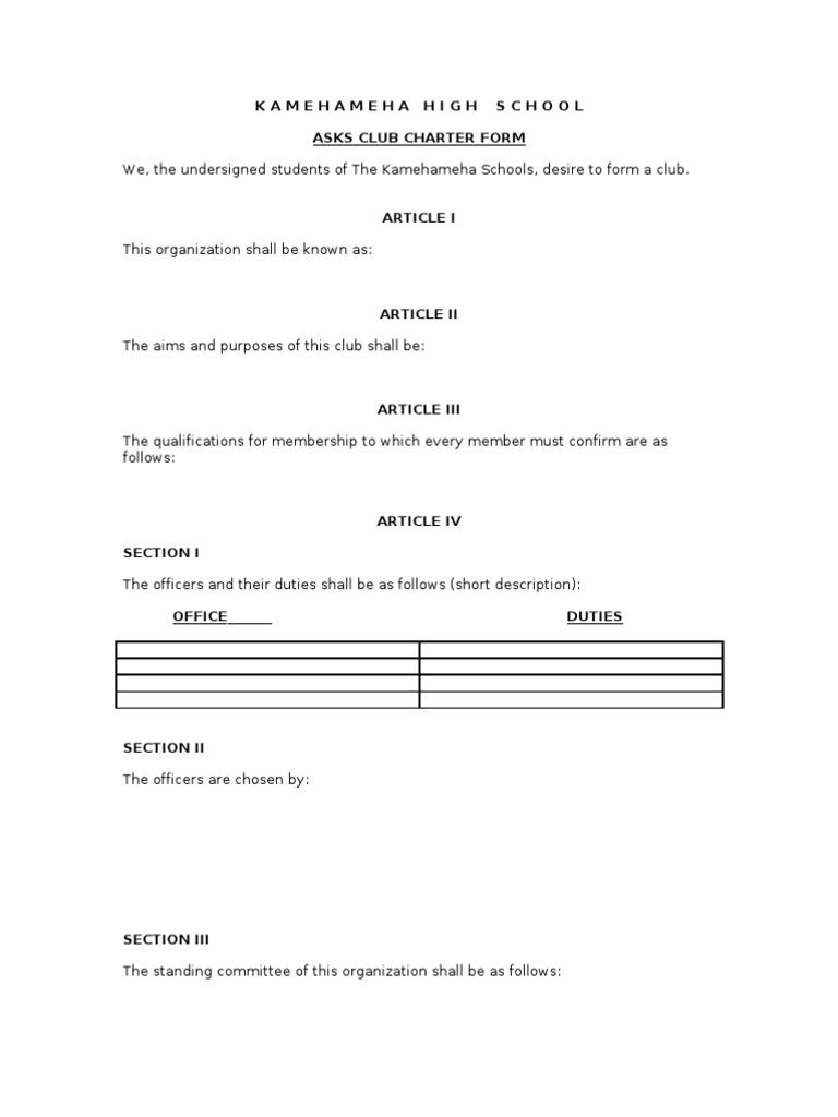 Kamehameha High School Club Charter | PDF | Official Documents ...