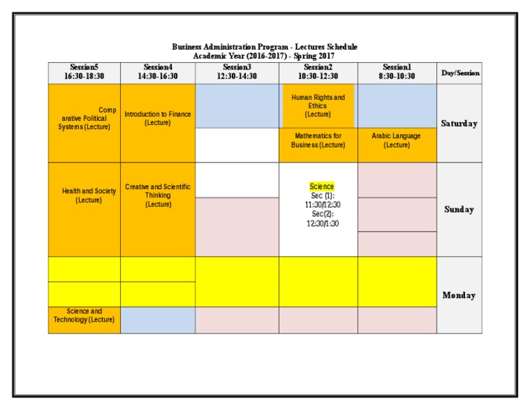 Business Administration Spring 2017 Schedule | PDF